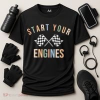 Start Your Engines Funny Checkered Flag Racing Funny Gift Cooling Performance Crew T-Shirt thumb 3