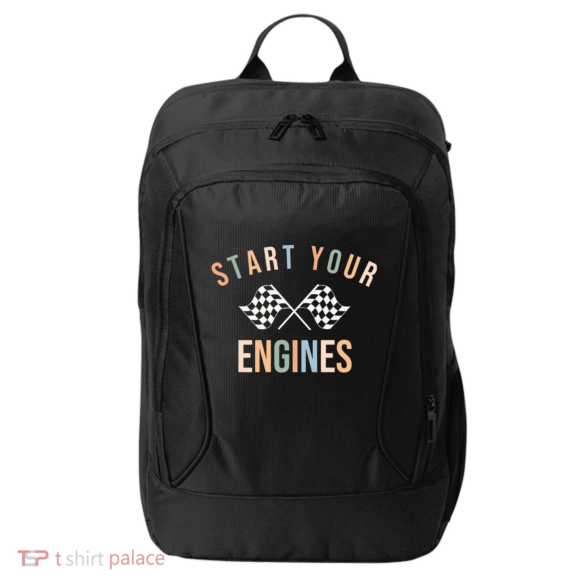 Start Your Engines Funny Checkered Flag Racing Funny Gift City Backpack