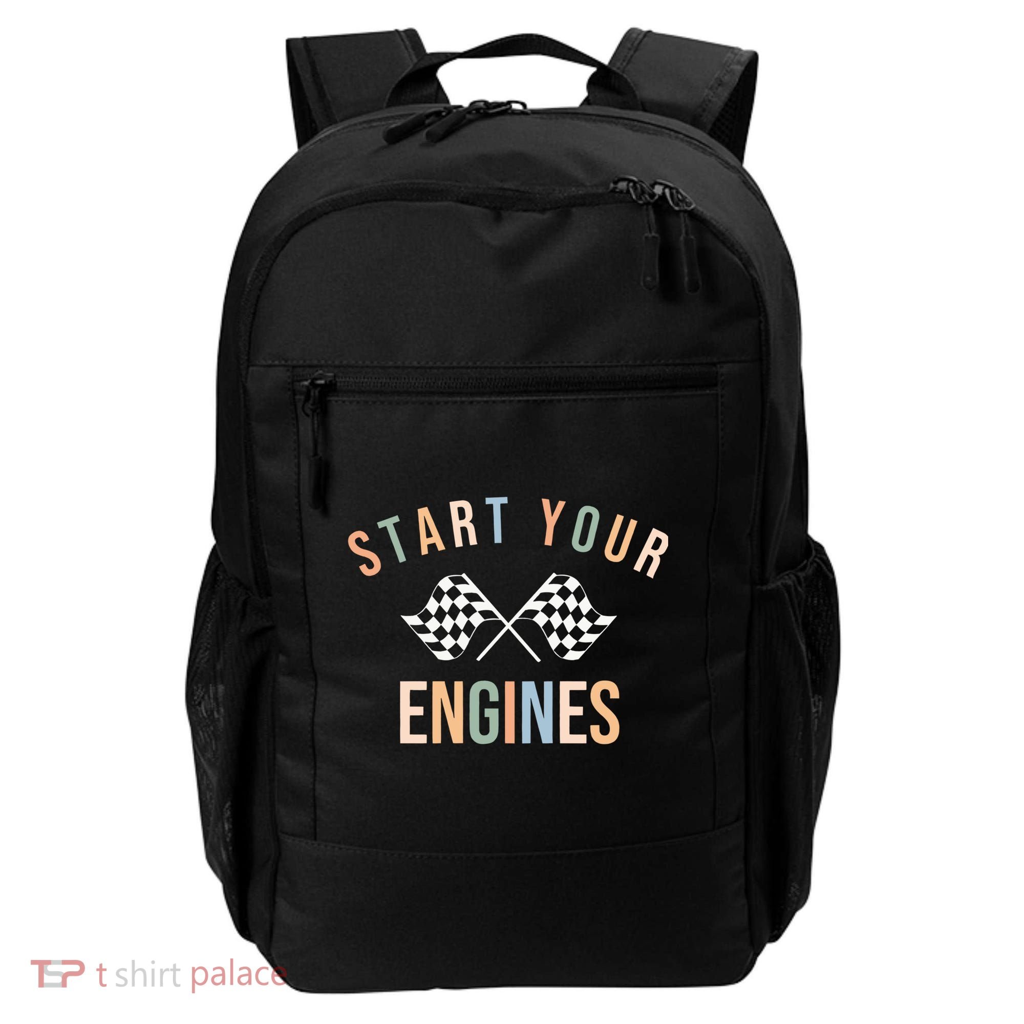 Start Your Engines Funny Checkered Flag Racing Funny Gift Backpack