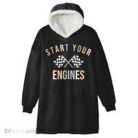 Start Your Engines Funny Checkered Flag Racing Funny Gift Hooded Wearable Blanket thumb 0
