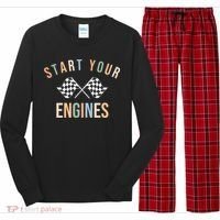 Start Your Engines Funny Checkered Flag Racing Funny Gift Long Sleeve Pajama Set thumb 0