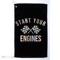 Start Your Engines Funny Checkered Flag Racing Funny Gift Golf Towel thumb 0