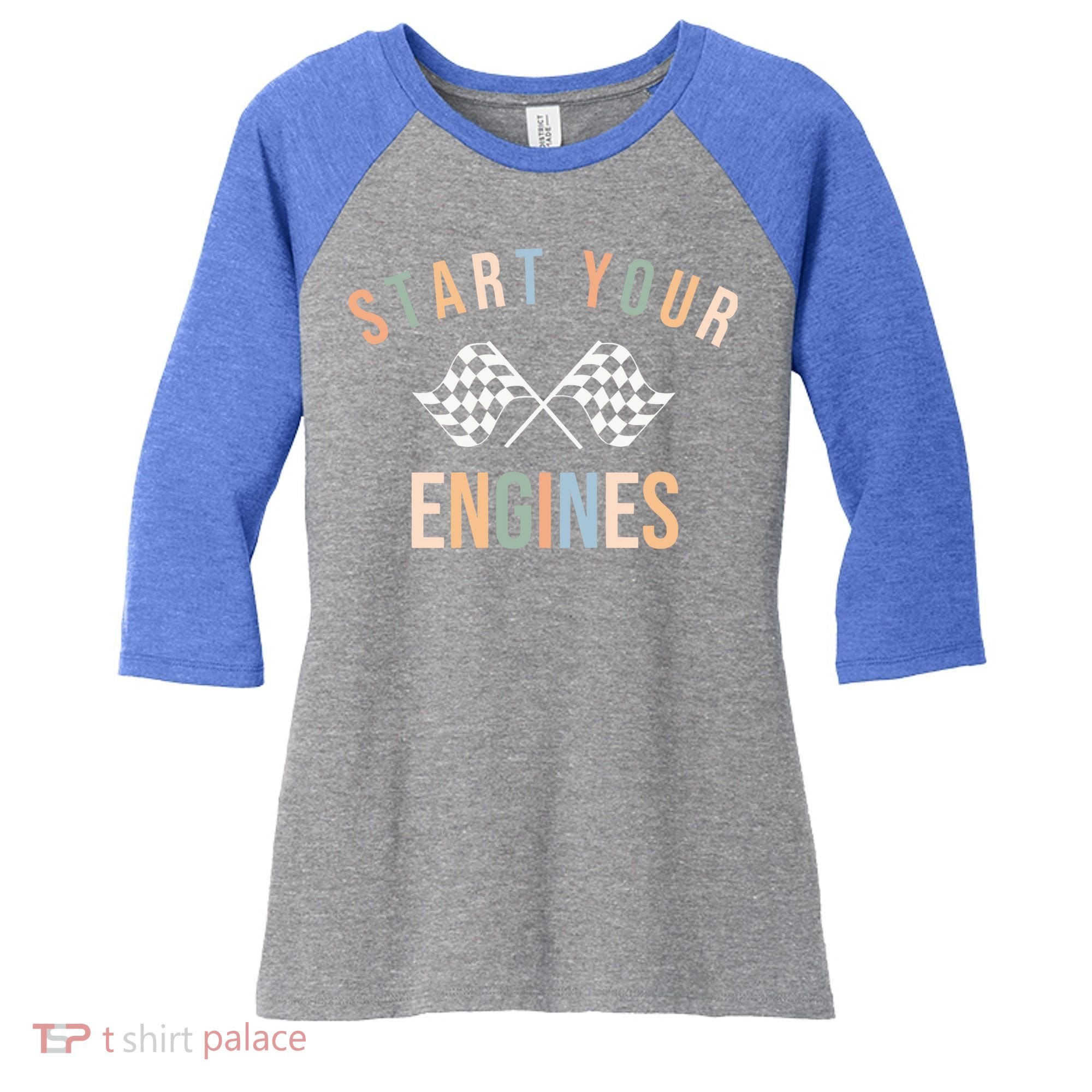 Start Your Engines Funny Checkered Flag Racing Funny Gift Women's Tri-Blend 3/4-Sleeve Raglan Shirt