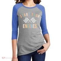 Start Your Engines Funny Checkered Flag Racing Funny Gift Women's Tri-Blend 3/4-Sleeve Raglan Shirt thumb 2