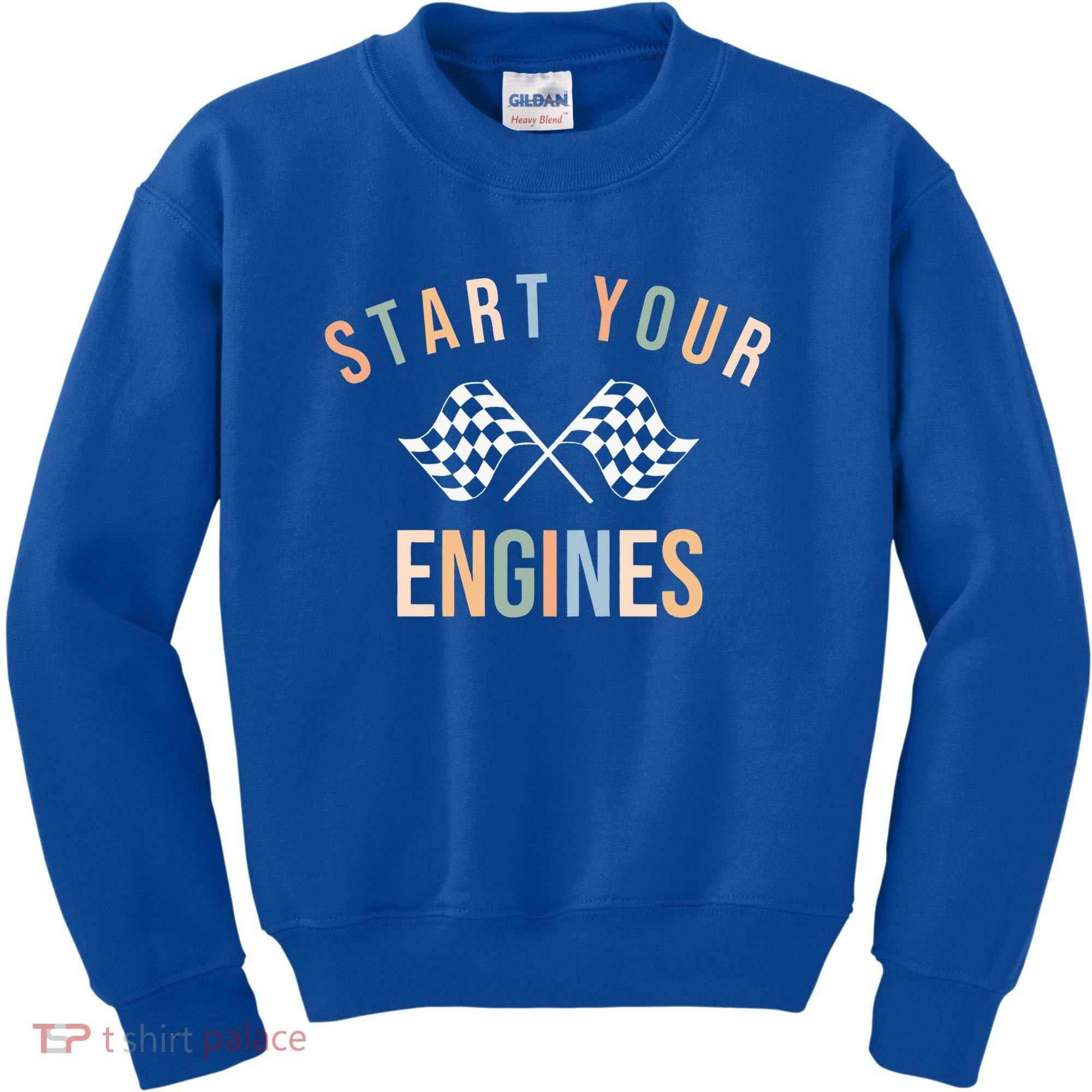 Start Your Engines Funny Checkered Flag Racing Funny Gift Kids Sweatshirt