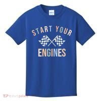 Start Your Engines Funny Checkered Flag Racing Funny Gift Kids T-Shirt thumb 0