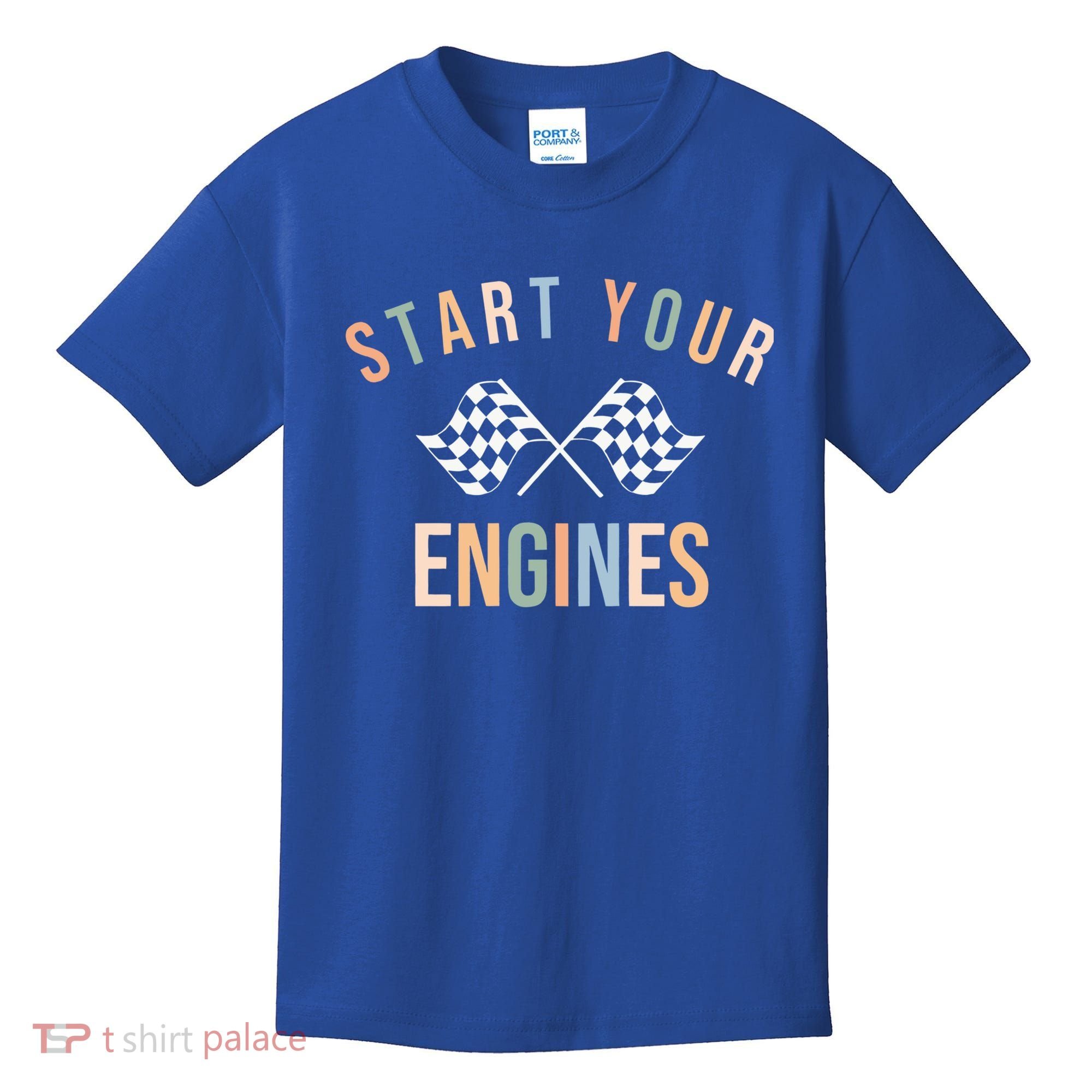 Start Your Engines Funny Checkered Flag Racing Funny Gift Kids T-Shirt