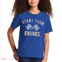 Start Your Engines Funny Checkered Flag Racing Funny Gift Kids T-Shirt thumb 2
