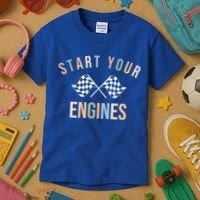 Start Your Engines Funny Checkered Flag Racing Funny Gift Kids T-Shirt thumb 3