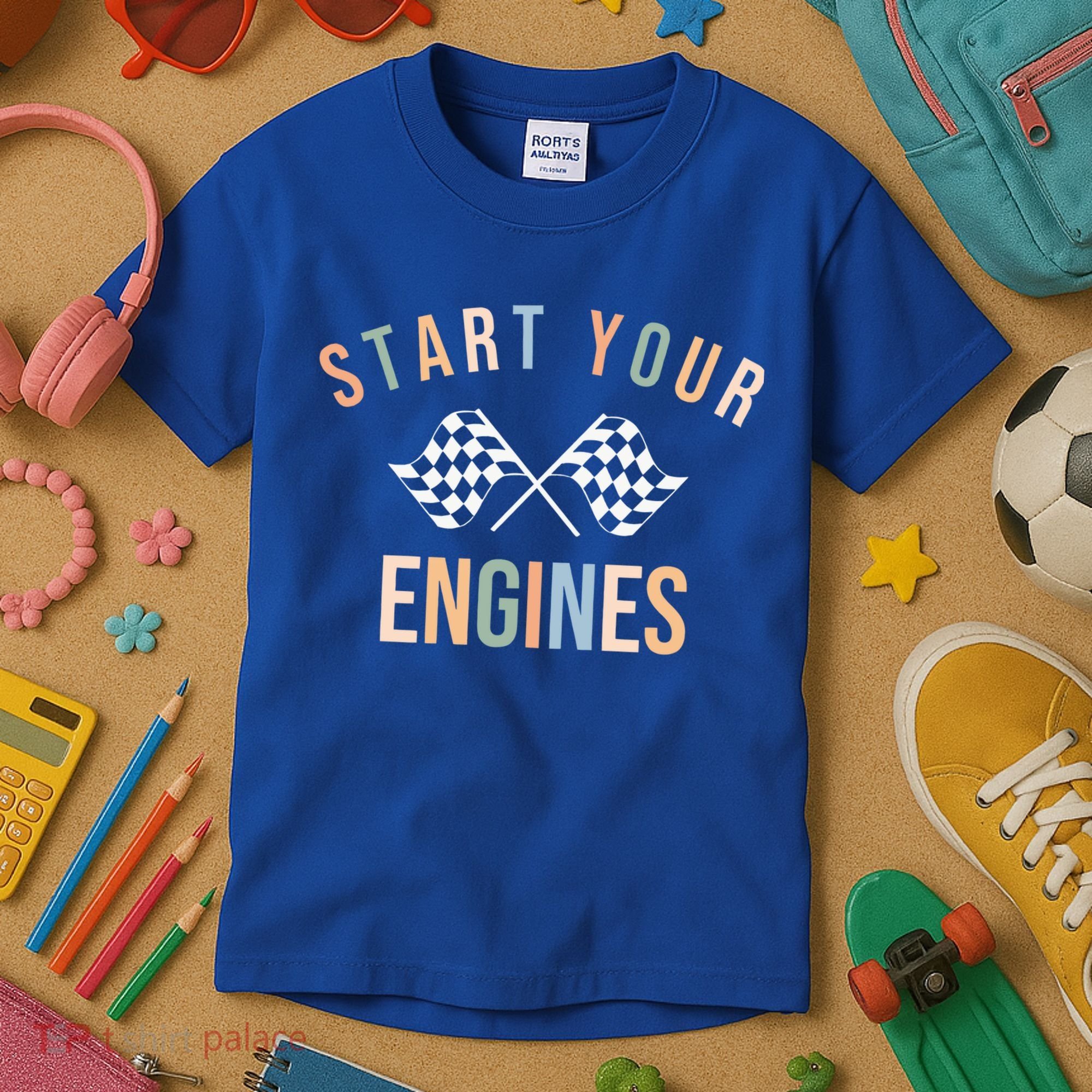 Start Your Engines Funny Checkered Flag Racing Funny Gift Kids T-Shirt