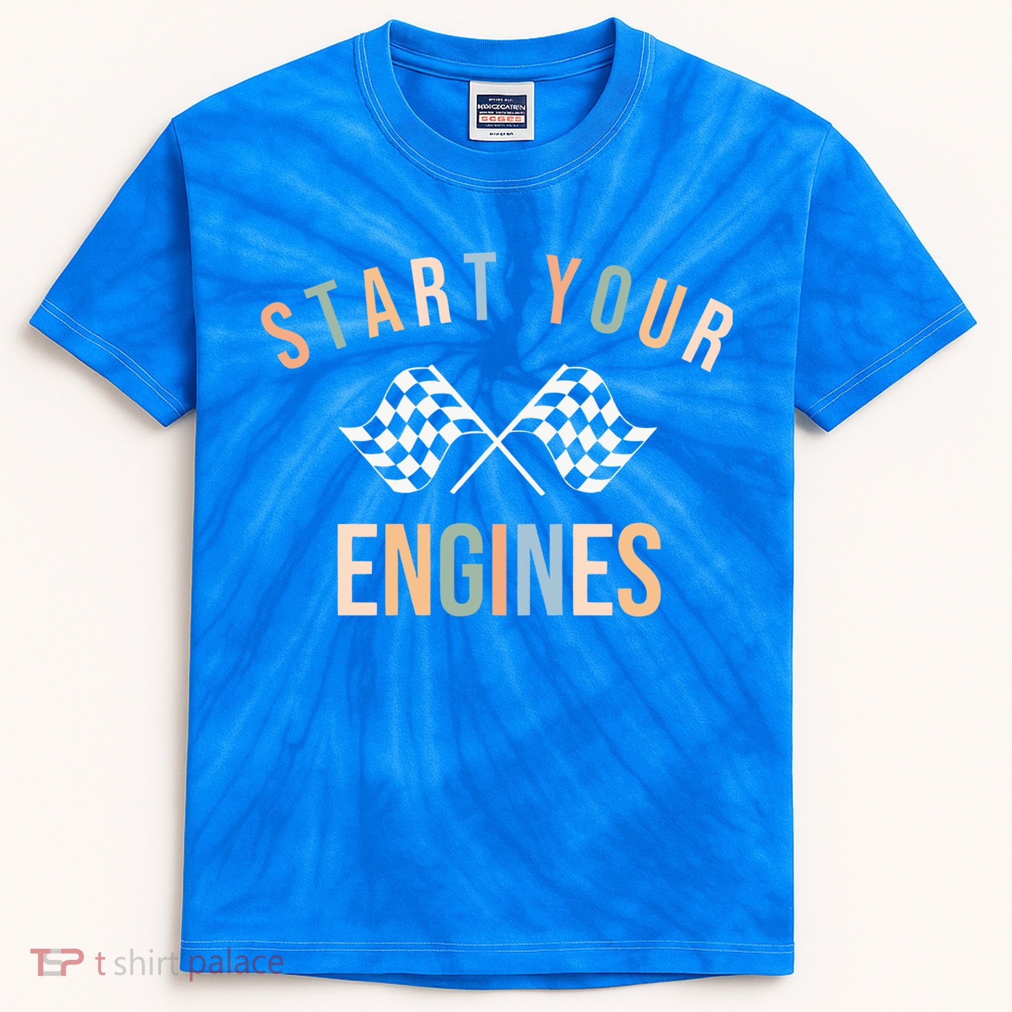 Start Your Engines Funny Checkered Flag Racing Funny Gift Kids Tie-Dye T-Shirt