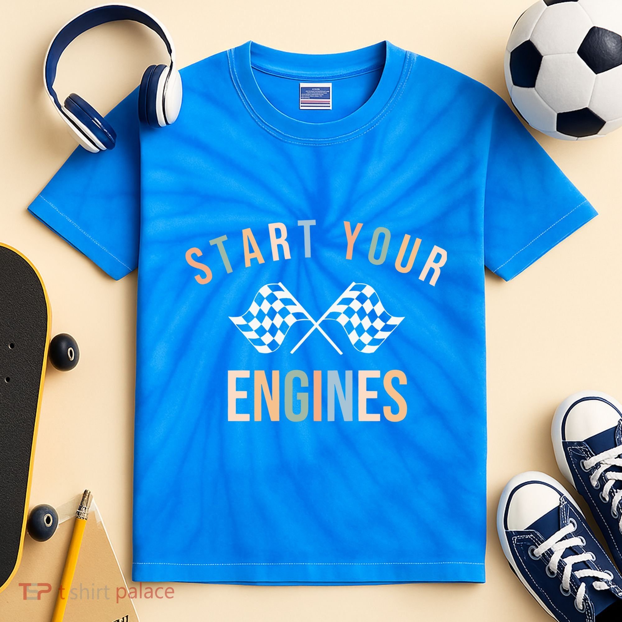 Start Your Engines Funny Checkered Flag Racing Funny Gift Kids Tie-Dye T-Shirt