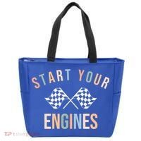 Start Your Engines Funny Checkered Flag Racing Funny Gift Tote Bag thumb 0