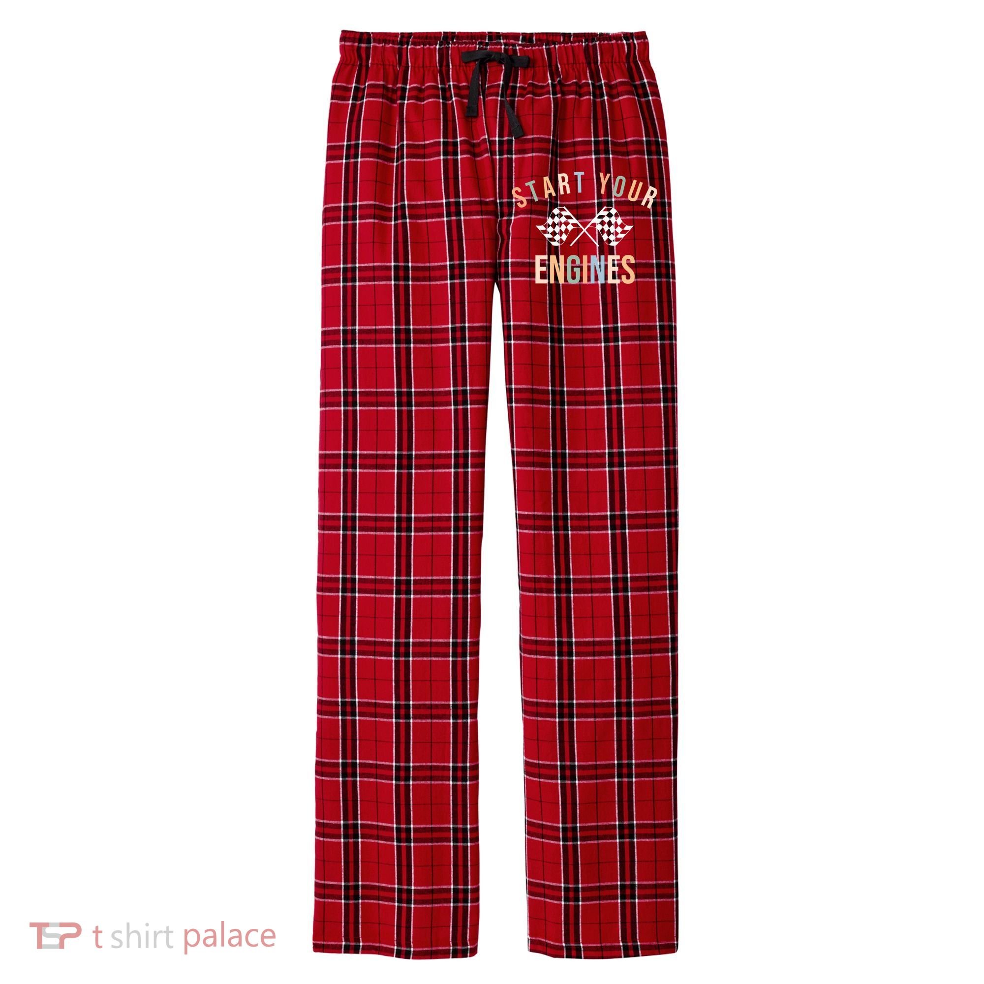 Start Your Engines Funny Checkered Flag Racing Funny Gift Men's Flannel Plaid Pajama Pants