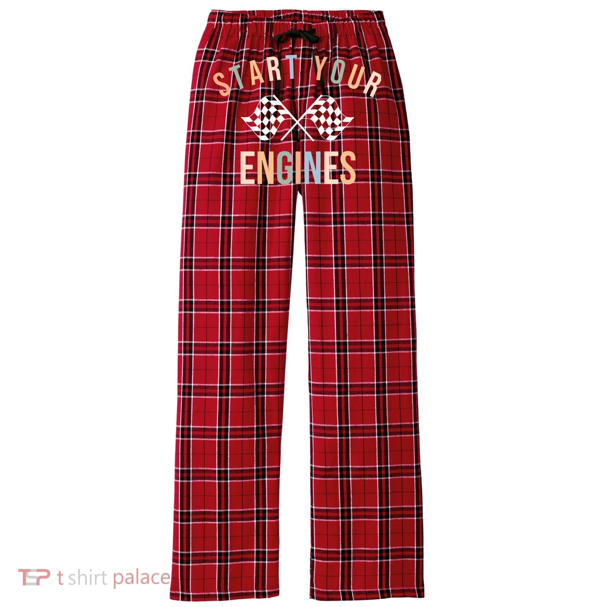 Start Your Engines Funny Checkered Flag Racing Funny Gift Women's Flannel Plaid Pajama Pants