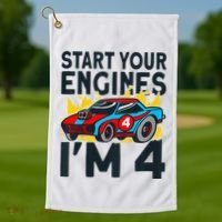 Start You Engines IM 4 Race Car 4th Birthday Race Car Golf Towel thumb 1