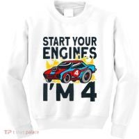 Start You Engines IM 4 Race Car 4th Birthday Race Car Kids Sweatshirt thumb 0