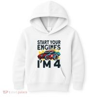 Start You Engines IM 4 Race Car 4th Birthday Race Car Kids Hoodie thumb 0