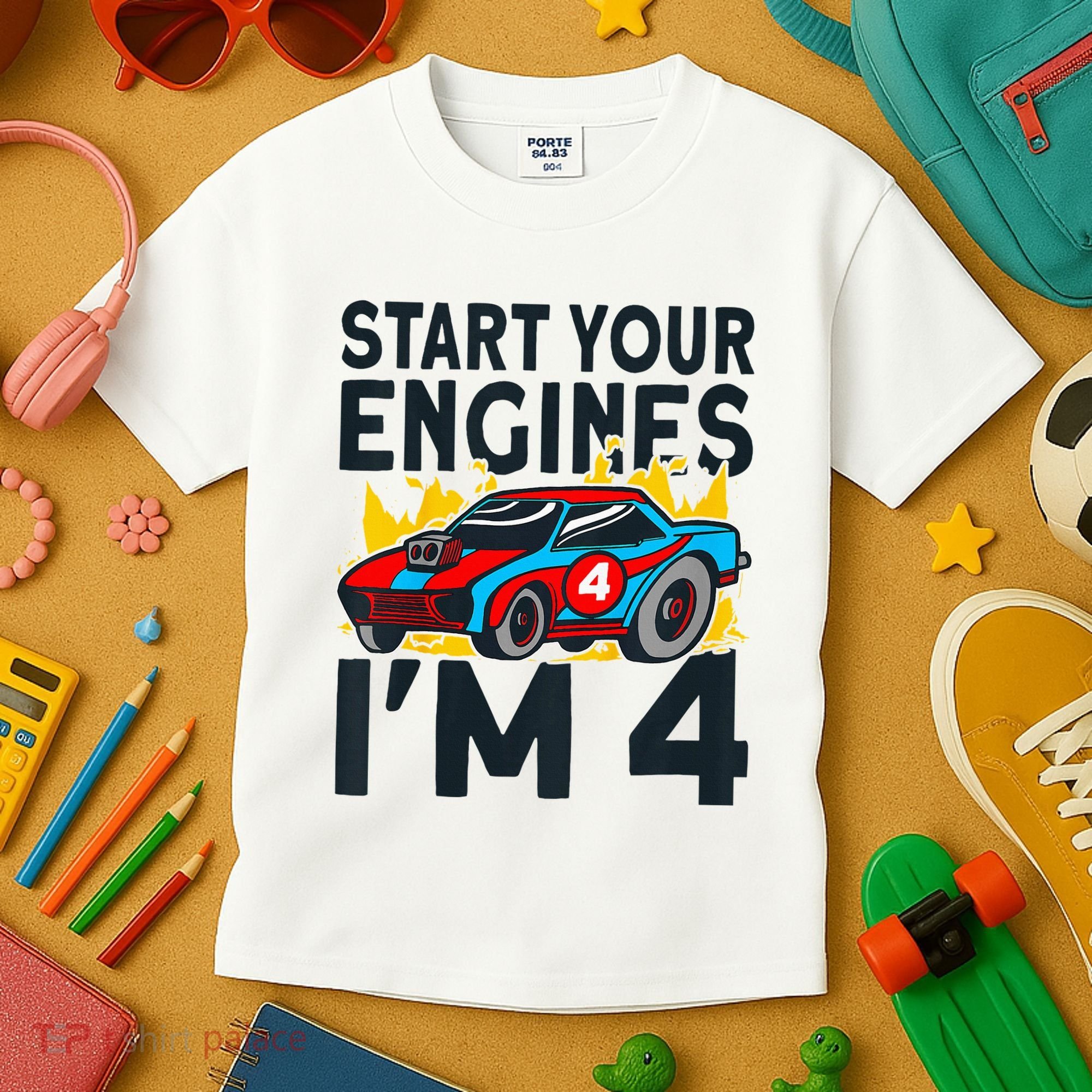 Start You Engines IM 4 Race Car 4th Birthday Race Car Kids T-Shirt