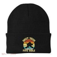 Shut Your Five Hole Funny Ice Hockey Goalie Beanie thumb 0