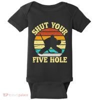 Shut Your Five Hole Funny Ice Hockey Goalie Baby Bodysuit thumb 0