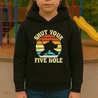 Shut Your Five Hole Funny Ice Hockey Goalie Kids Hoodie thumb 3