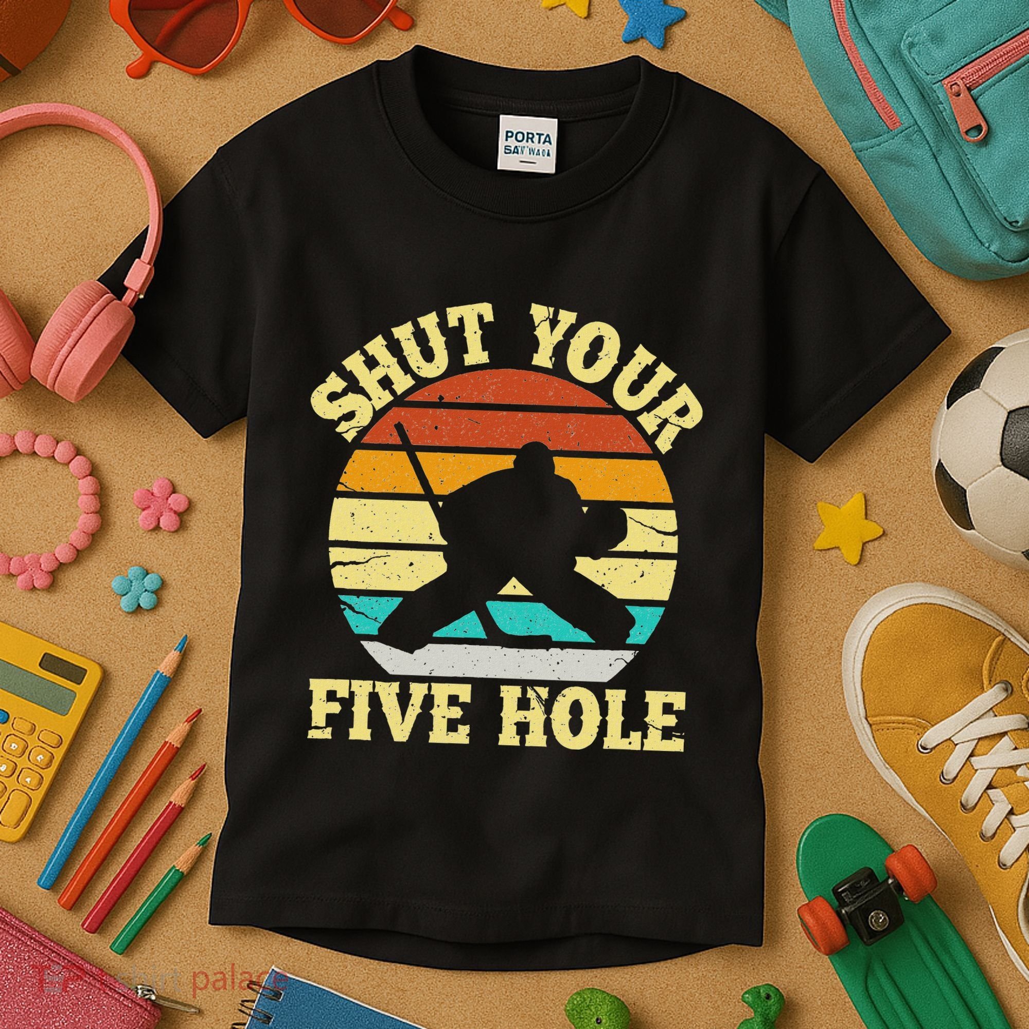 Shut Your Five Hole Funny Ice Hockey Goalie Kids T-Shirt