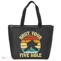 Shut Your Five Hole Funny Ice Hockey Goalie Tote Bag thumb 0
