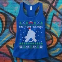 Shut Your Five Hole Ice Hockey Goalie Ugly Christmas Cool Gift Women's Tank Top thumb 3