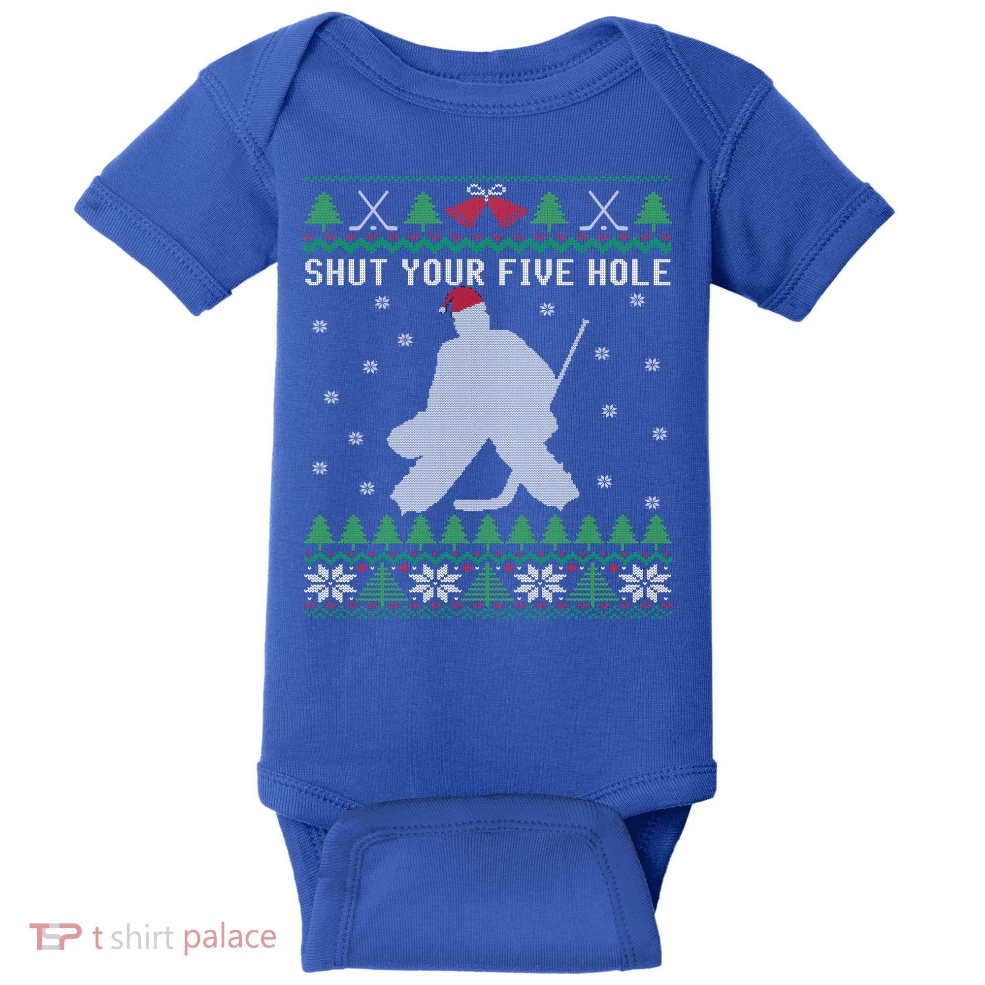 Shut Your Five Hole Ice Hockey Goalie Ugly Christmas Cool Gift Baby Bodysuit