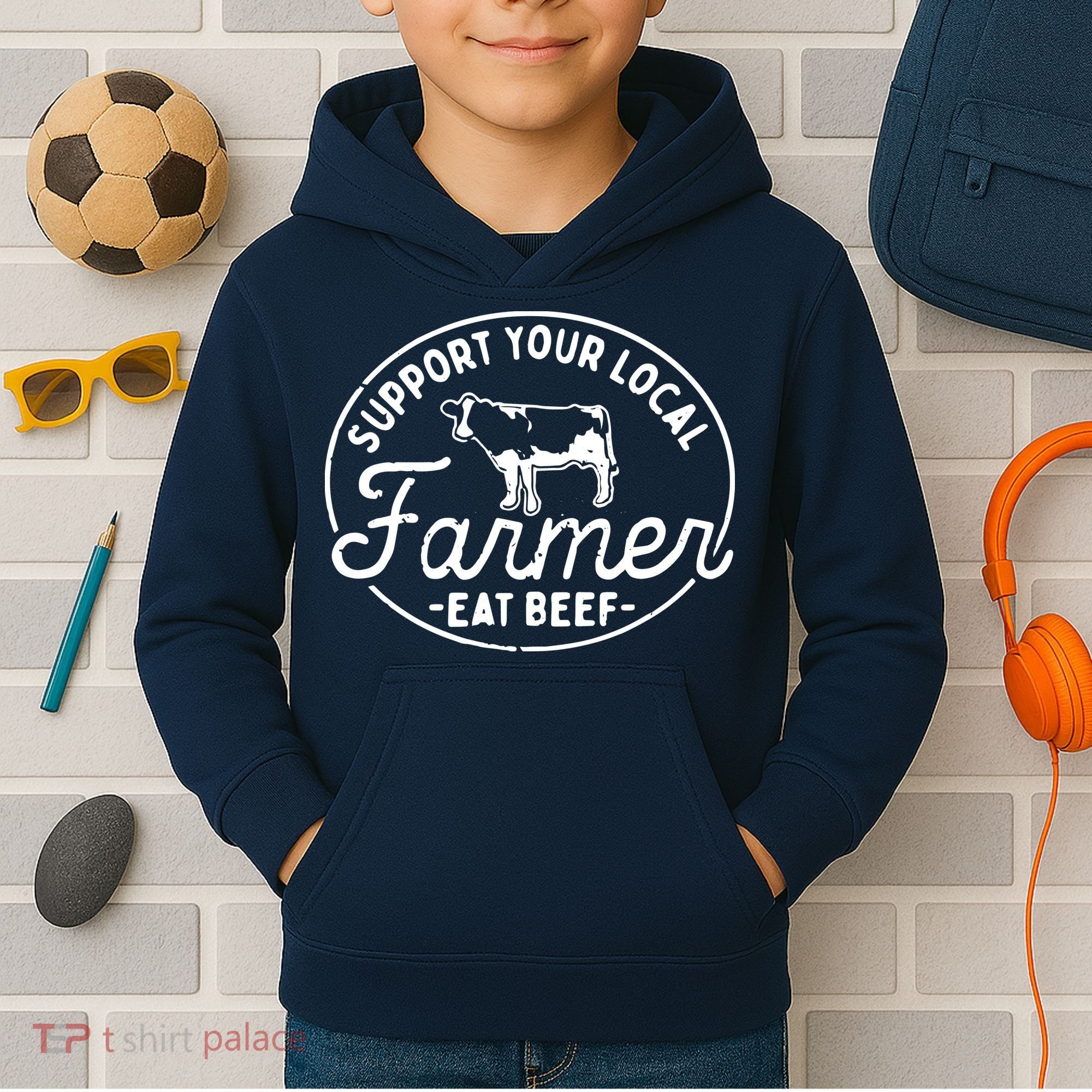 Support Your Local Farmer Eat Beef Kids Hoodie