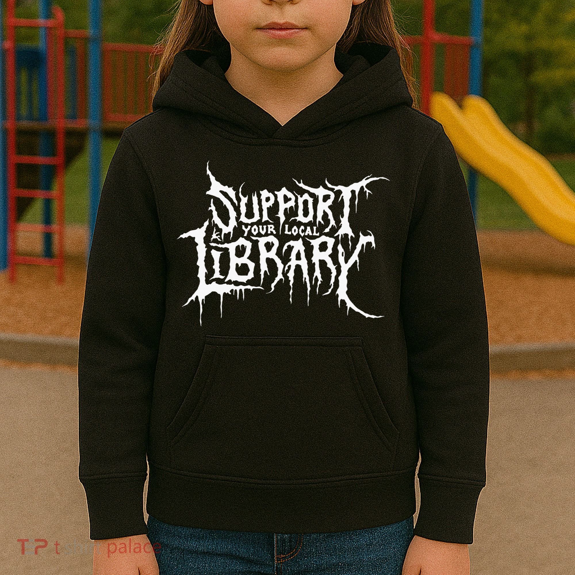 Support Your Local Library Metal Theme Kids Hoodie