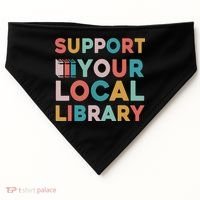 Support Your Local Library Book Lovers Librarian Retro USA-Made Doggie Bandana thumb 0