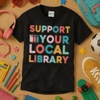 Support Your Local Library Book Lovers Librarian Retro Kids T-Shirt thumb 3