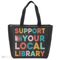 Support Your Local Library Book Lovers Librarian Retro Tote Bag thumb 0