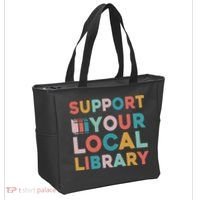 Support Your Local Library Book Lovers Librarian Retro Tote Bag thumb 2