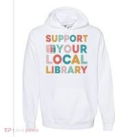 Support Your Local Library Book Lovers Librarian Retro Comfort Colors Garment-Dyed Hooded Sweatshirt thumb 0
