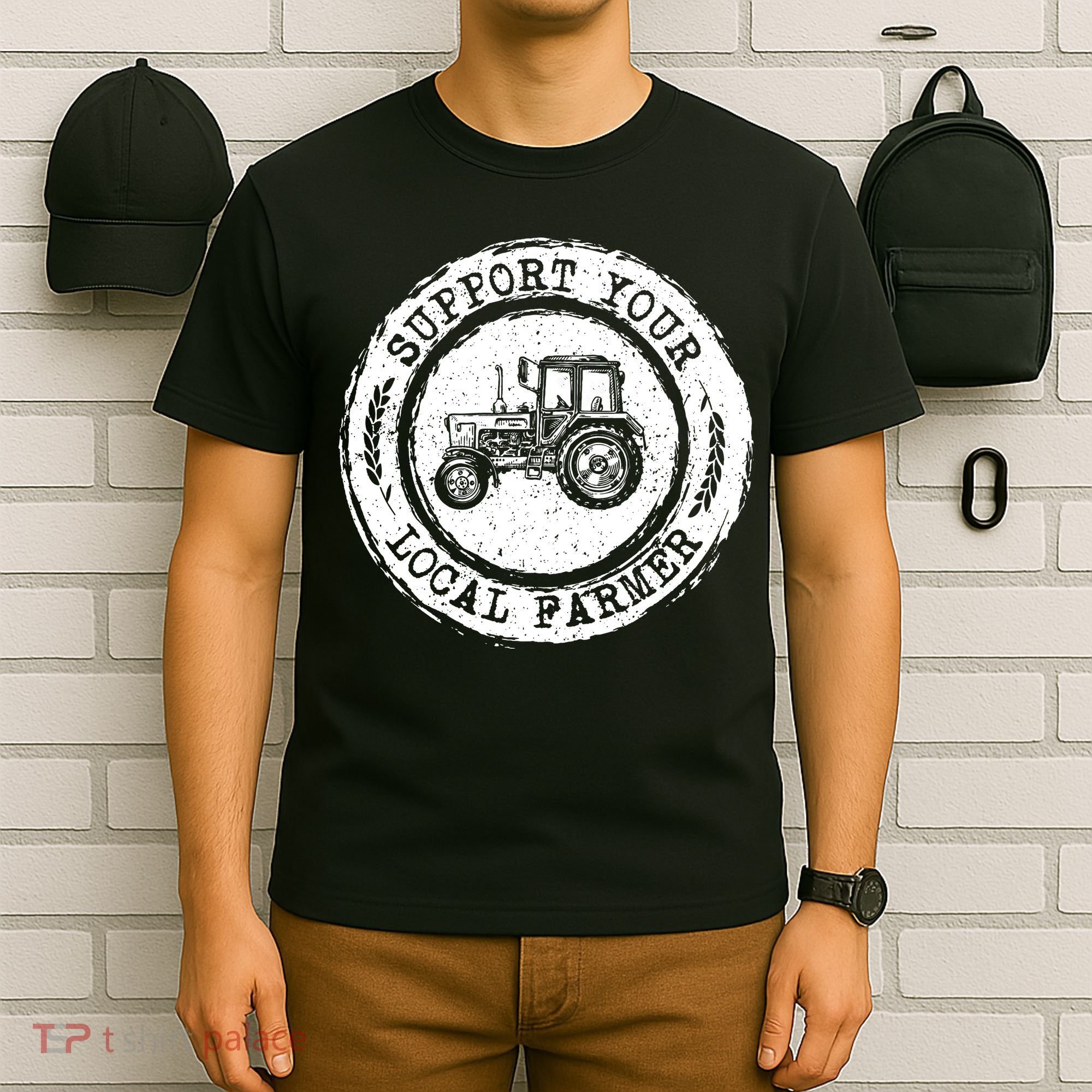 Support Your Local Farmer Letter Print Tractors Farming Gift T-Shirt
