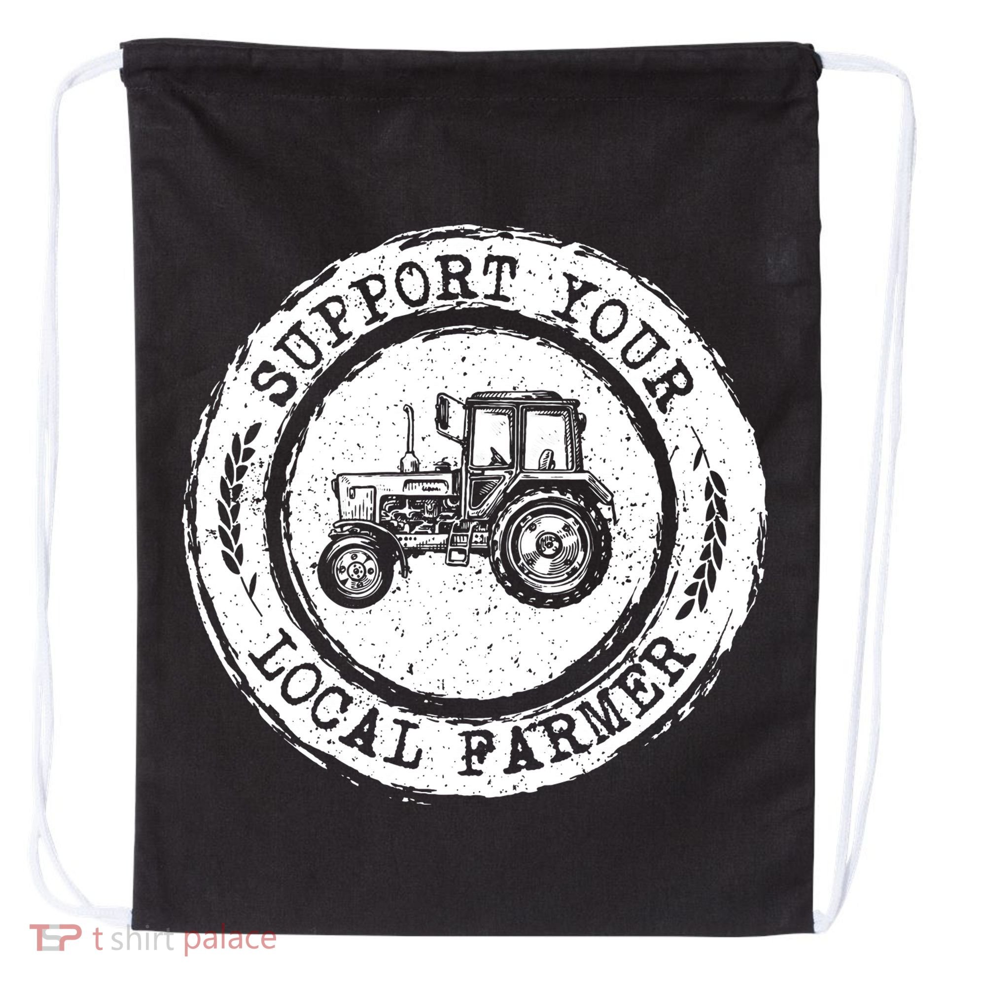 Support Your Local Farmer Letter Print Tractors Farming Gift Drawstring Bag