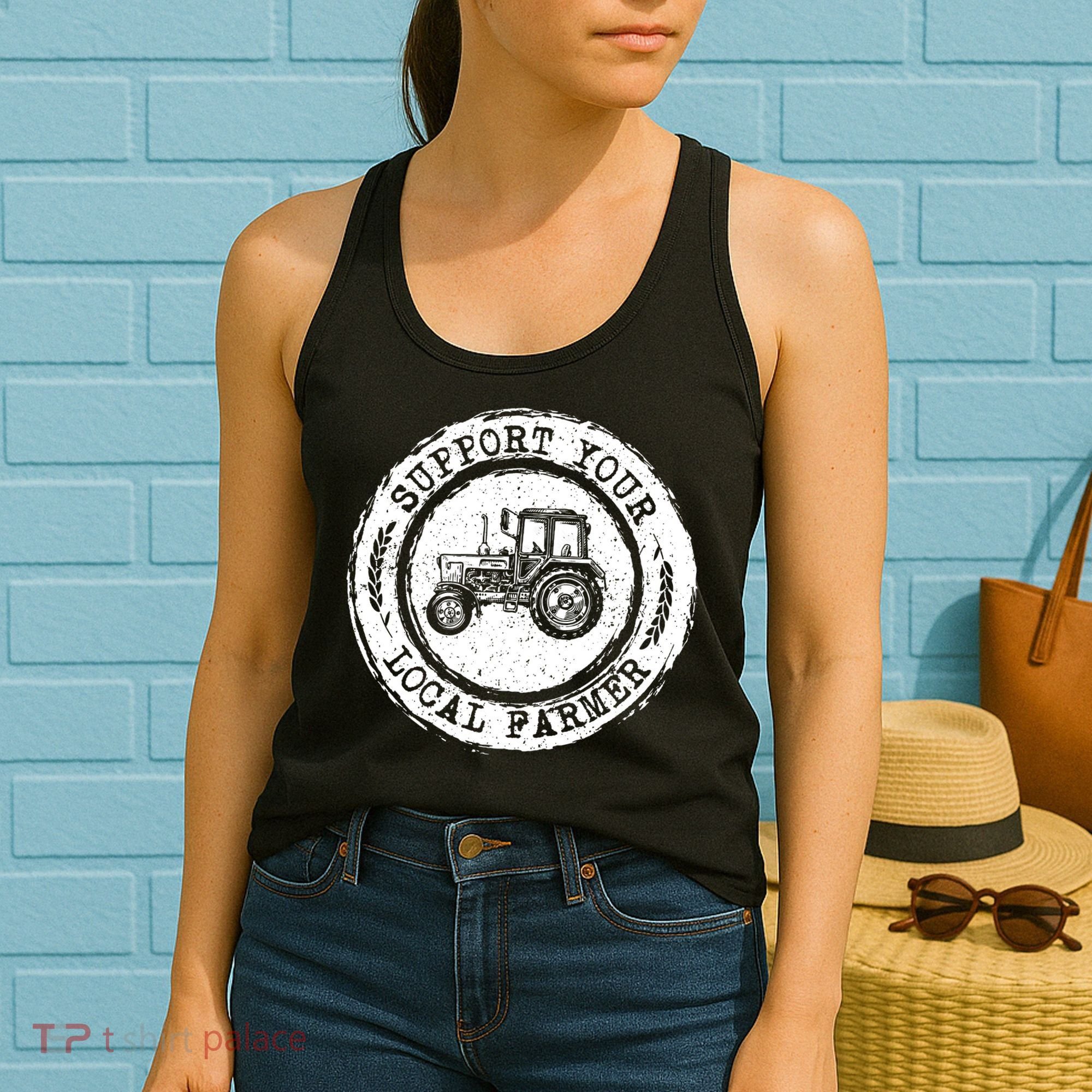 Support Your Local Farmer Letter Print Tractors Farming Gift Women's Tank Top