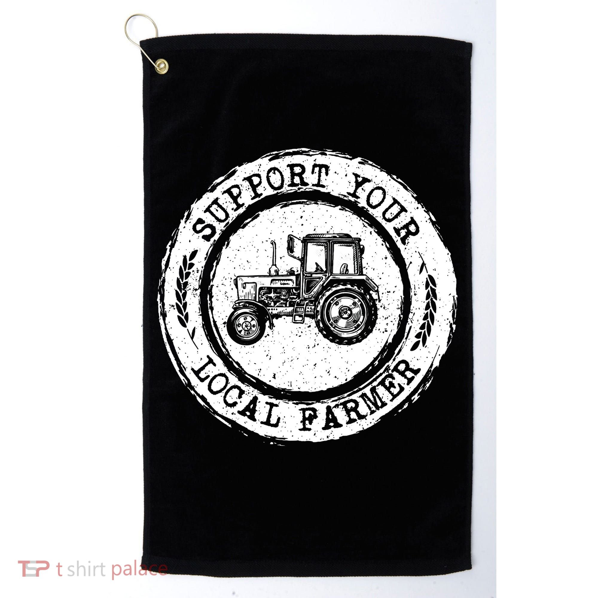 Support Your Local Farmer Letter Print Tractors Farming Gift Golf Towel