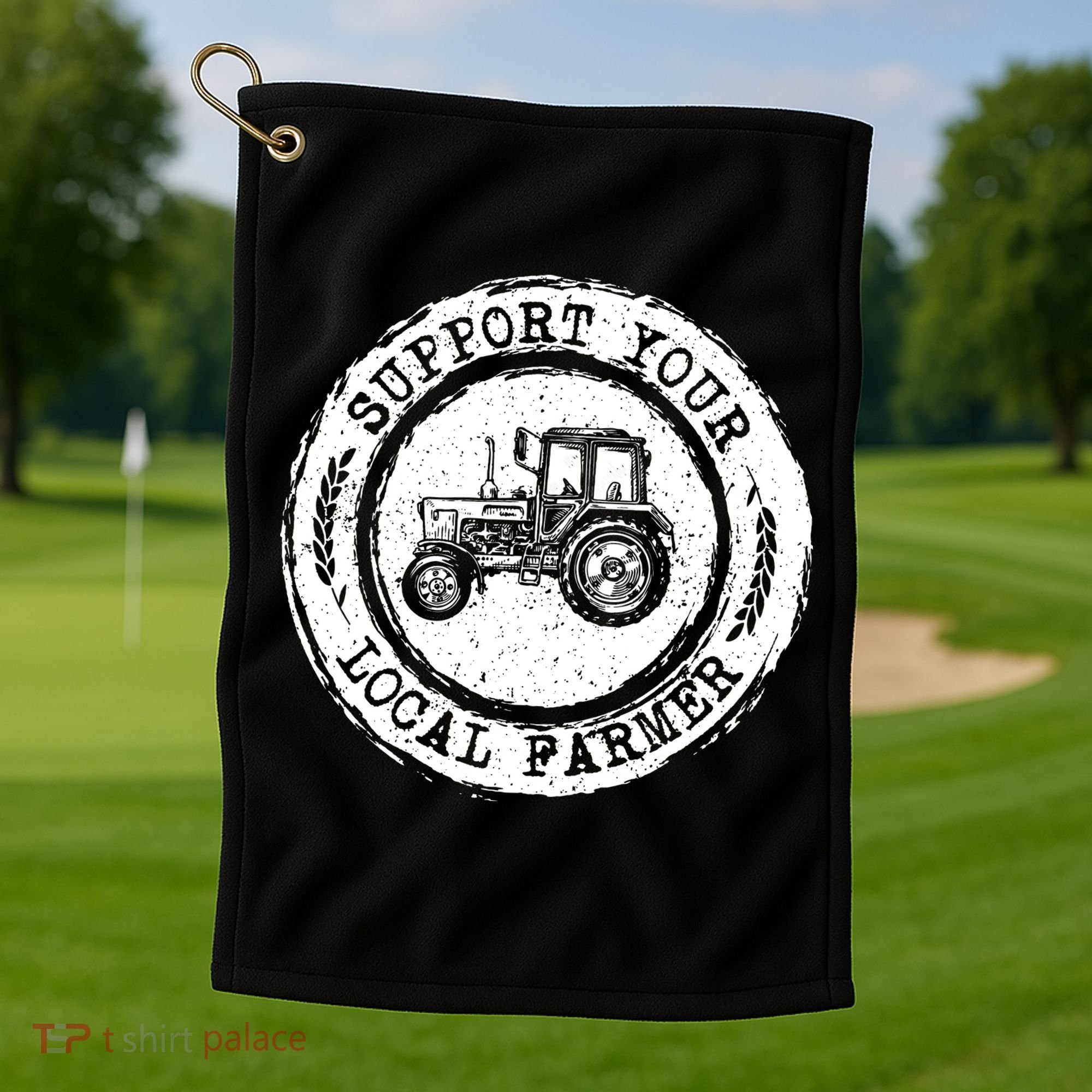 Support Your Local Farmer Letter Print Tractors Farming Gift Golf Towel