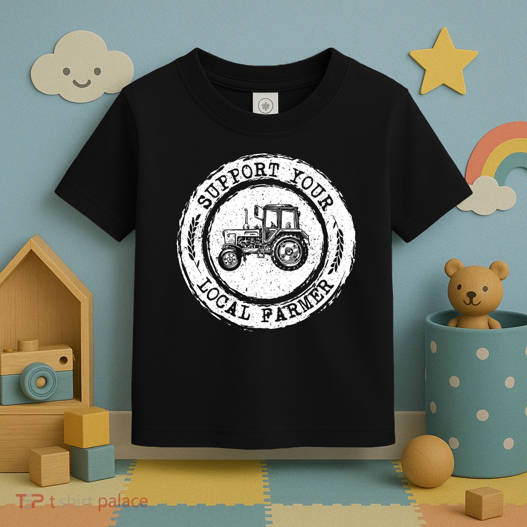 Support Your Local Farmer Letter Print Tractors Farming Gift Toddler T-Shirt
