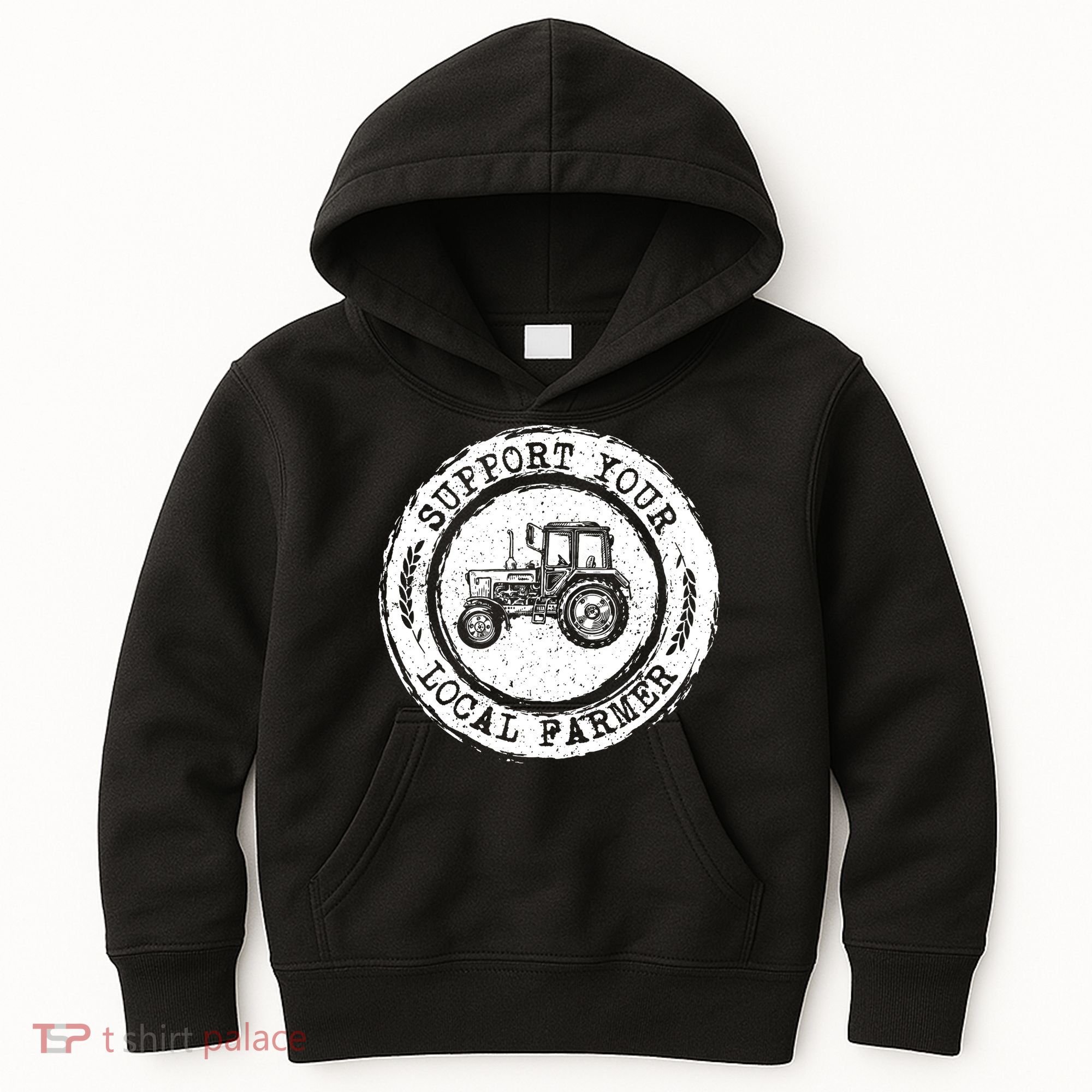 Support Your Local Farmer Letter Print Tractors Farming Gift Kids Hoodie