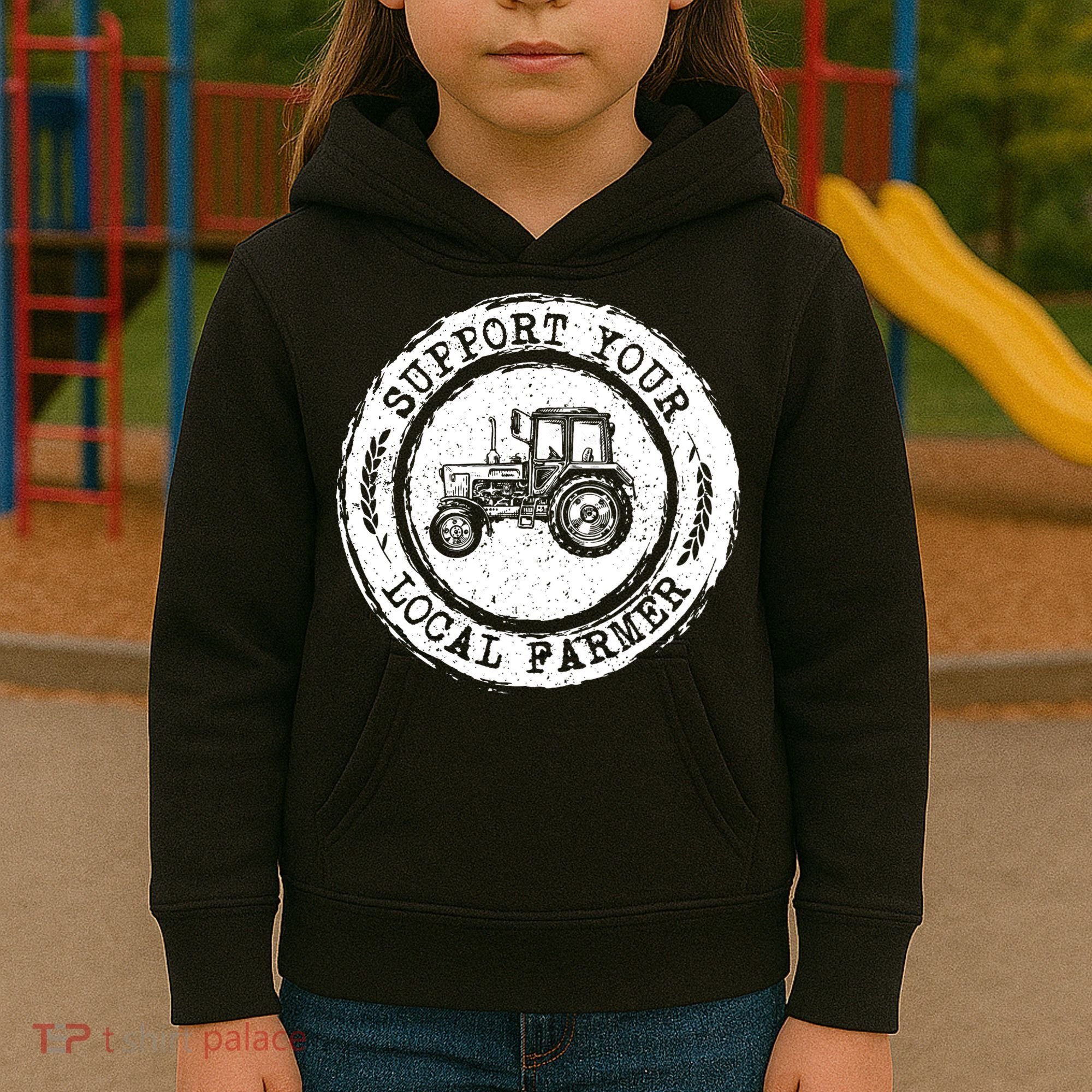 Support Your Local Farmer Letter Print Tractors Farming Gift Kids Hoodie