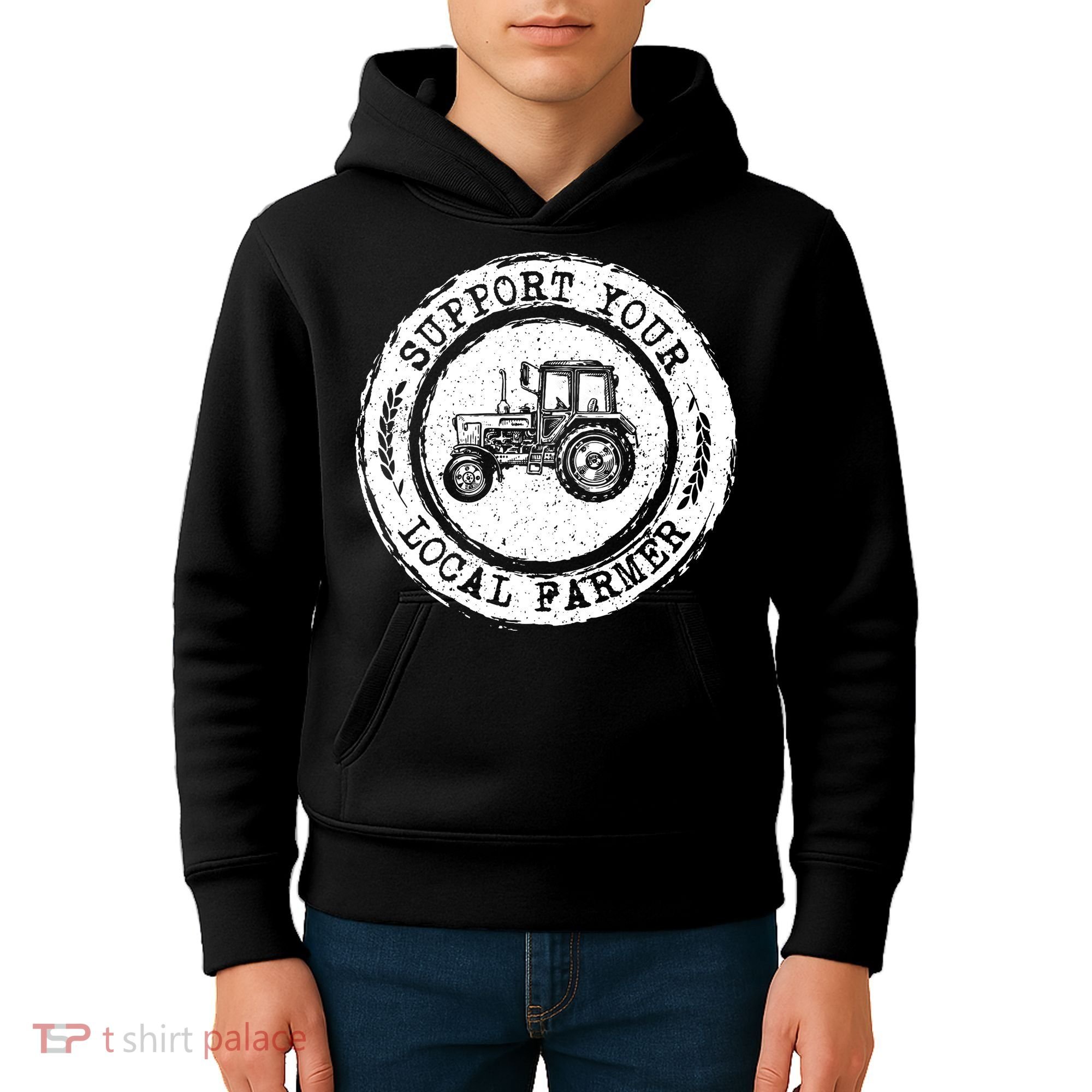 Support Your Local Farmer Letter Print Tractors Farming Gift Kids Hoodie
