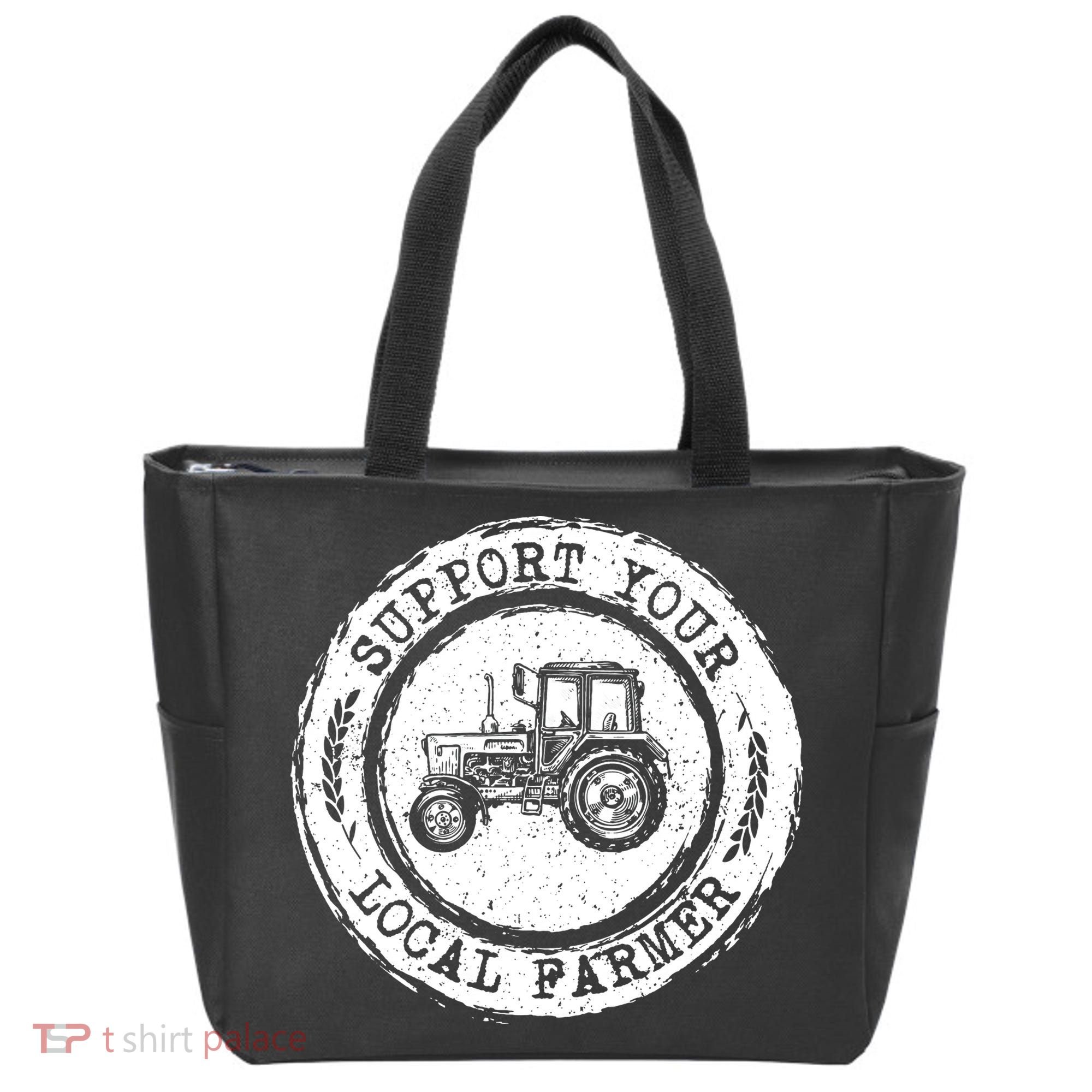 Support Your Local Farmer Letter Print Tractors Farming Gift Tote Bag