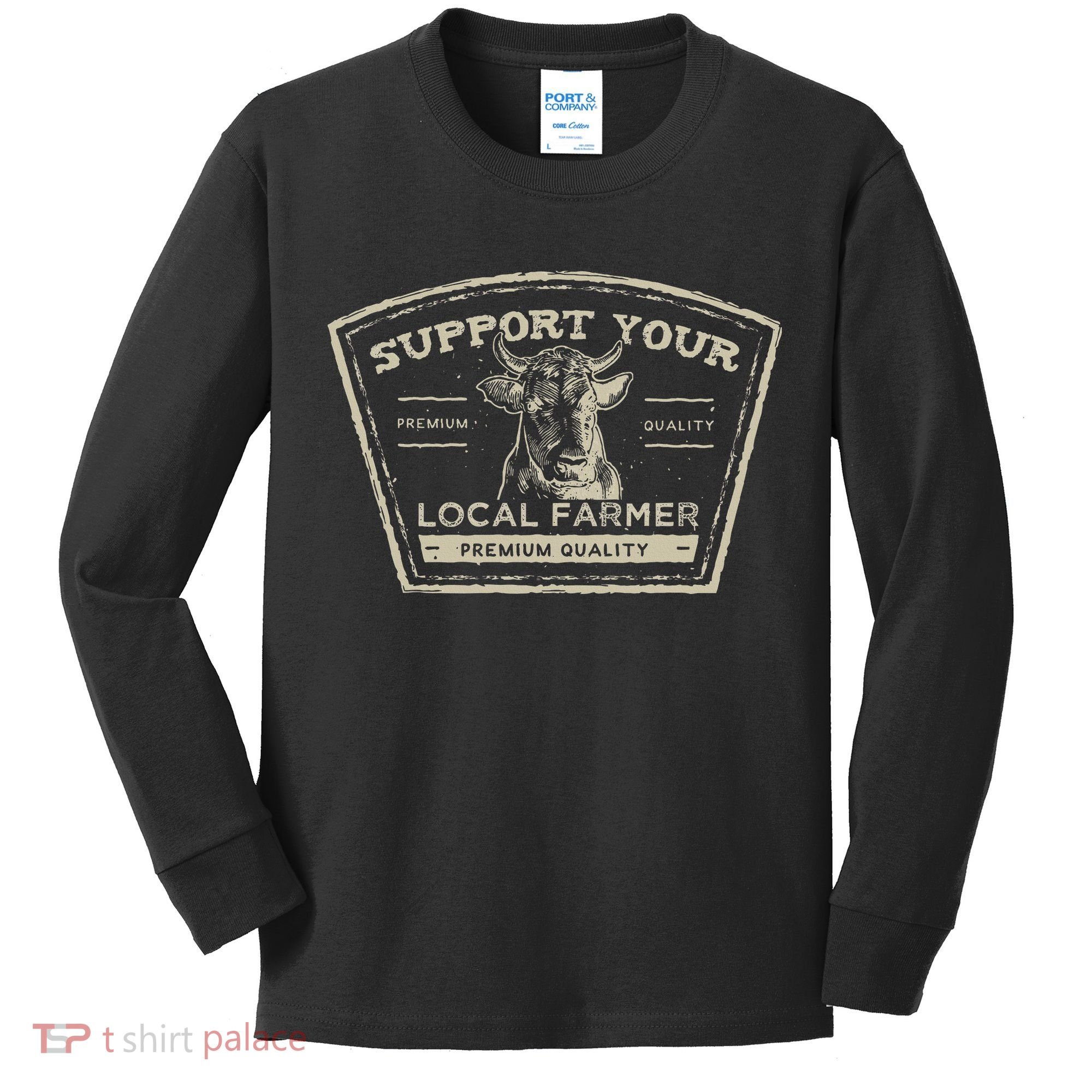 Support Your Local Farmer Eat Beef Kids Long Sleeve Shirt