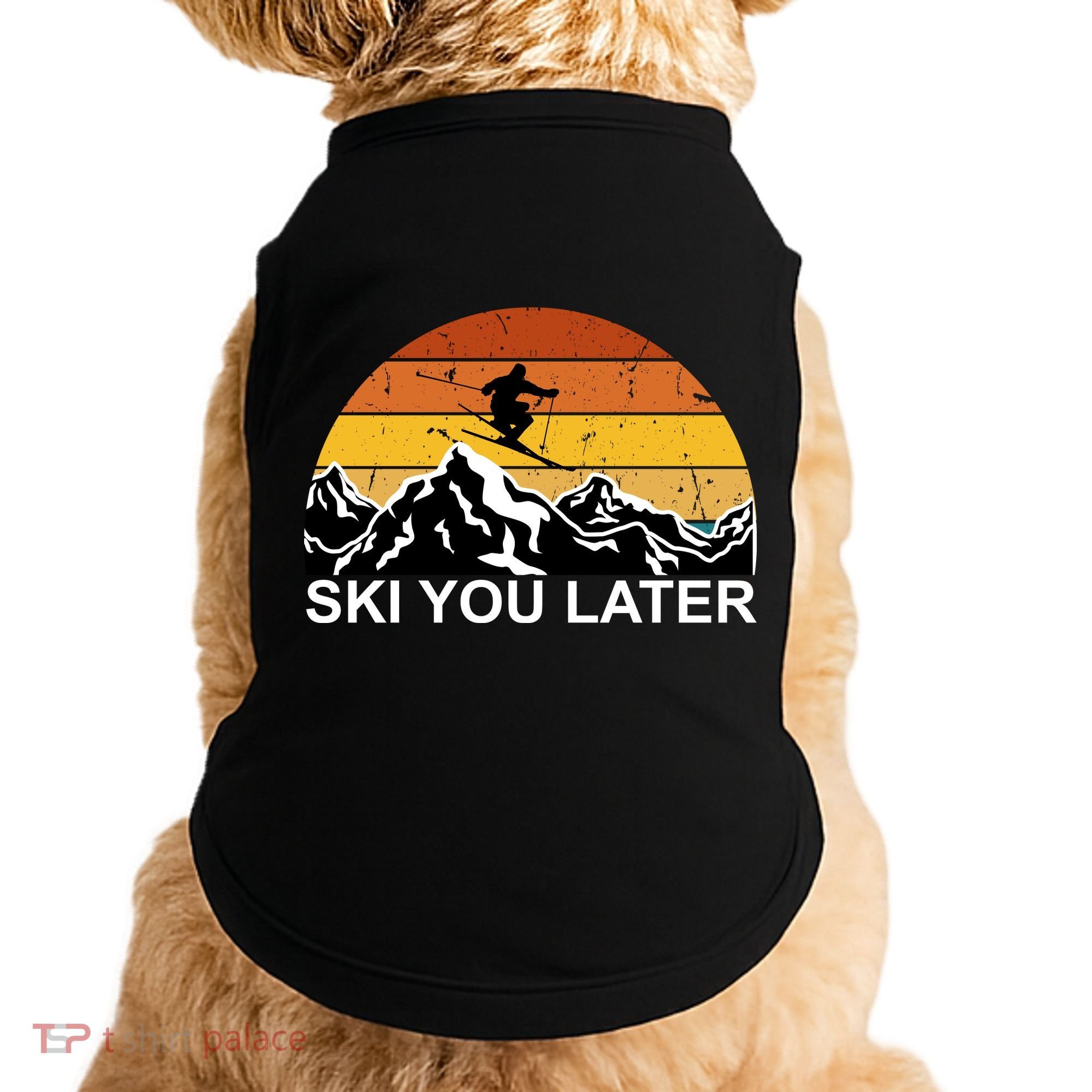 Ski You Later Skiing Retro Sunset Mountain Doggie Tank