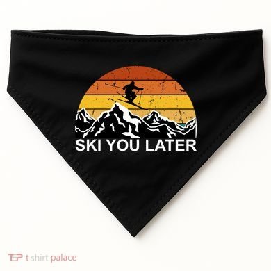 Ski You Later Skiing Retro Sunset Mountain USA-Made Doggie Bandana